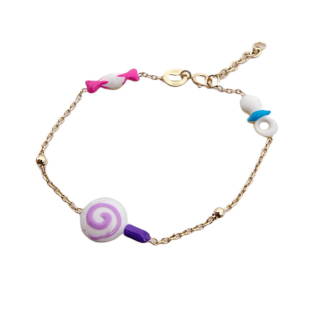 Gioielli Aurum - Armband für Neugeborene aus Gelbgold mit Schnuller und Süßigkeiten-Lutscher