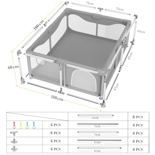 Valquid Baby Playpen, 180X150cm Extra Large Play Pen Babies and Toddlers with Impact Foam and Breathable Mesh, All-Around Safety for Baby, Perfect for Indoor & Outdoor - Image 5