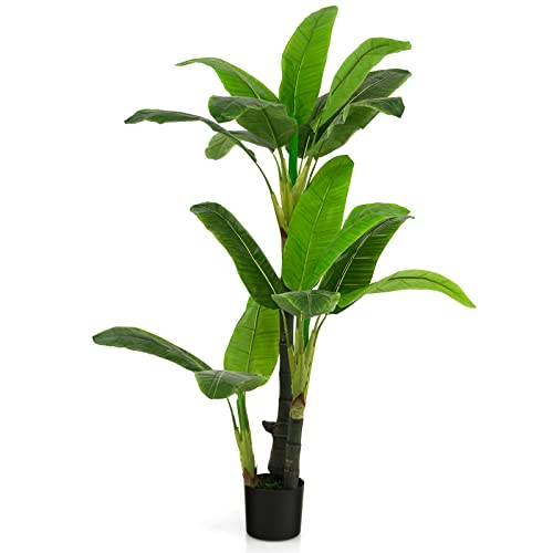 GOPLUS Platanero Artificial de 150 cm de Altura, árbol Tropical Artificial con Hojas Gr...
