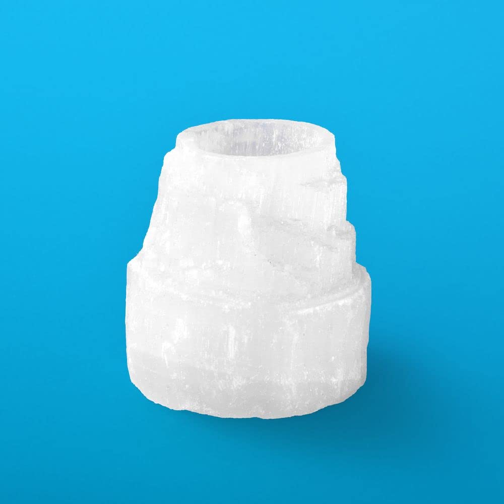 Serafino Selenite T-Light Candle Holder Healing Meditation Stone Cleansing Energy Selenite Mountain Style 90-100 mm Tea Light Holder - Image 2