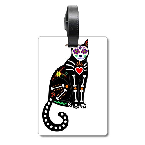 Étiquette d'identification pour valise ou sac motif chat noir, porte-étiquette voyage