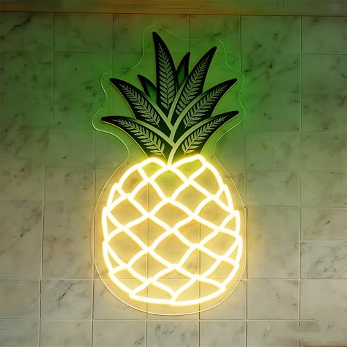 Image of Pineapple LED Sign,Cute Pineapple Neon Sign Decorations,Fruit Light up Signs Hanging Wall Art Lamp for kitchen Bar Club Party Fruit Shop Restaurant Bedroom,5V USB Powered,Dimmable Design