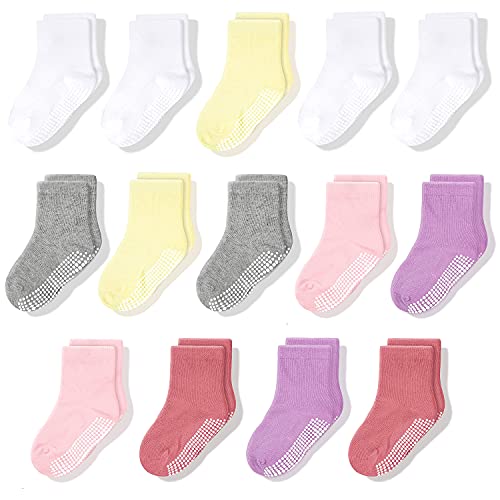 14 Pairs Baby Non Slip Toddler Socks, Soft Cotton Kid Crew Socks For 0-12 Months/1-3/3-5/ Years Old Boys Girls Kids Children Breathable Infant Ankle Socks with Grips For Baby Boy Girl