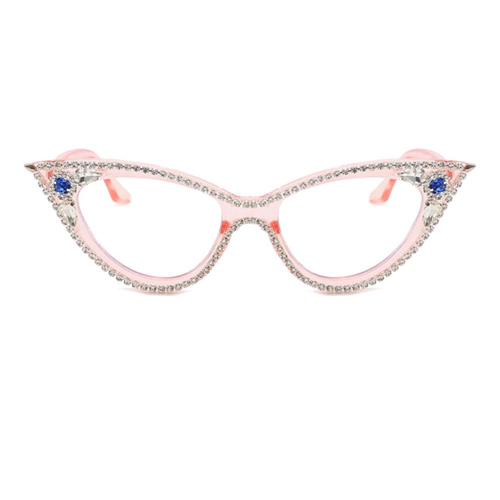 ICARA Sparkling Crystal Retro Cat Eye Frame Bling Rhinestone Reading Glasses for Women Blue Light Blocking Computer Eyeglass