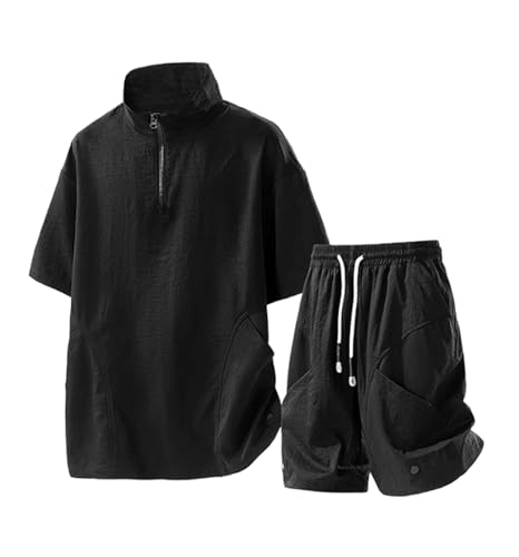 Survêtement d'été 2 pièces pour homme avec t-shirt quart de zip et short