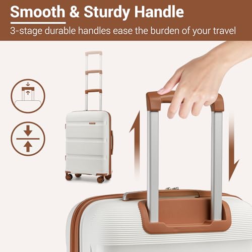 Image of Kono Carry On Luggage 24 Inch Checked-Medium Hard Shell Travel Trolley 4 Spinner Wheels Lightweight Polypropylene Suitcase with TSA Lock, Cream White