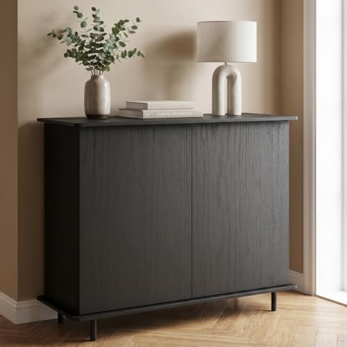 skølm Grani Kommode schwarz Sideboard Holzoptik TV-Schrank mit Push-to-Open Türen & 5 Fächern Wohnzimmerschrank höhenverstellbare Füße Kommodenschrank 105×42×85 cm Kommode Schlafzimmer/Flur