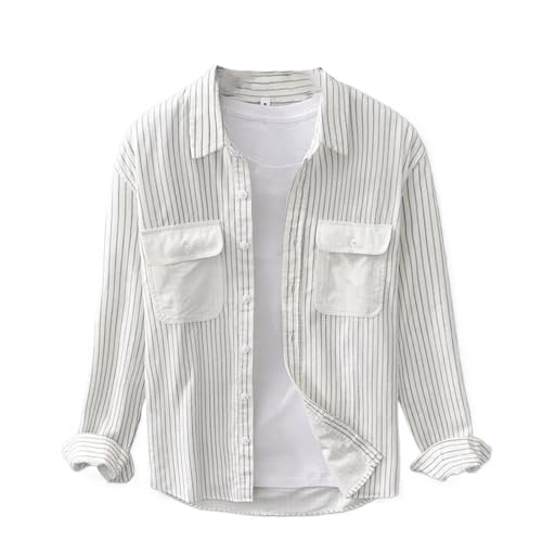 Chemise velours côtelé homme anti-froissage en pur coton rayé rétro
