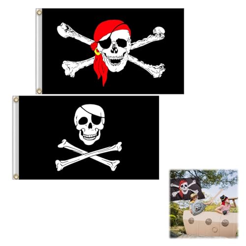 Piratenflagge,Piraten Flagge,Schädel Flagge,Fahne mit Totenkopfdesign,für Piraten Party,Halloween Dekoration,2 Stück