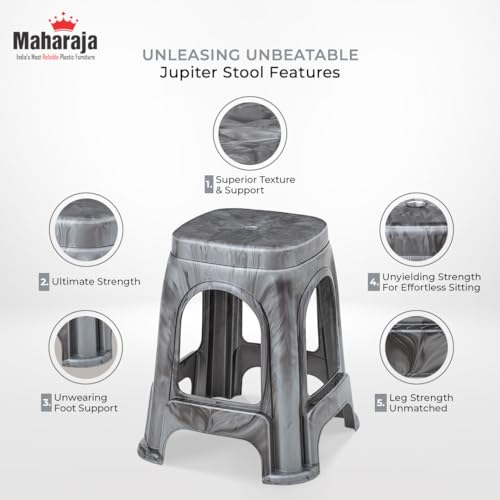 Image of MAHARAJA Strong & Durable Stool | Modern Beige Polypropylene Stackable Stool | Set of 1, Pre-Assembled (Silver, Pack of 4)