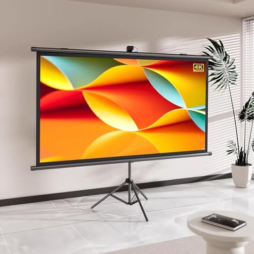 IROEJT Écran de Projection Portable sur trépied, avec Support, Format 4:3/16:9, 4K HD, idéal pour Le Home cinéma en extérieur, Le Camping ou Toute Autre activité de pr，16:09 72