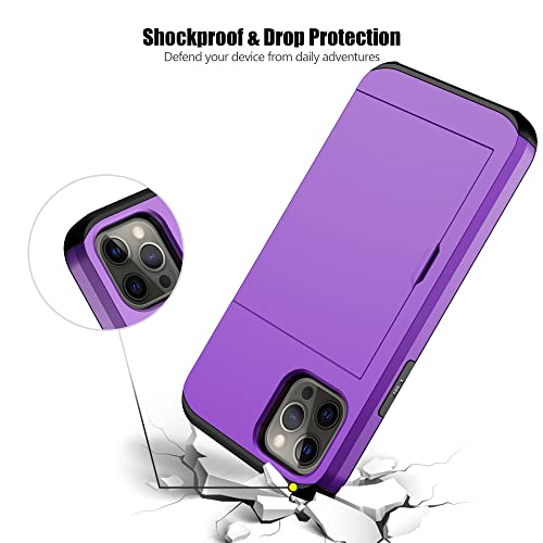 Nvollnoe for iPhone 12/iPhone 12 Pro Case with Card Holder Heavy Duty Protective Dual Layer Shockproof Hidden Card Slot Slim Wallet Case for iPhone 12/12 Pro for Men&Women(Purple) by Nvollnoe - Image 5