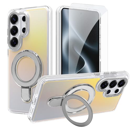 Image of Magnetic for Samsung Galaxy S26 Ultra Case with Stand [Compatible with Magsafe] [Cute Fluorescent Design] [1 Screen Protector] Slim Translucent Matte Case for Galaxy S26 Ultra 6.9 inch, White