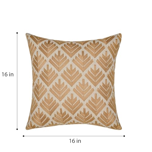 Image of Wakefit Designer Cushion Cover | 16x16 inch | Heavy Embroidery | Premium Cotton Fabric on Front & Back | Pack of 1 | Pine Brown | Brown