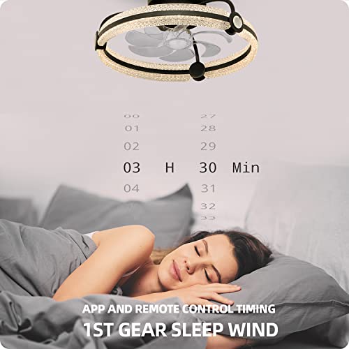 Yoloowl Bladeless Ceiling Fan With Light And Bluetooth Speaker, Dimmable 3 Color Flush Mount Enclosed Ceiling Fan Light, Reversible 6 Speeds Low Profile Ceiling Fan With App And Remote… #TOP4