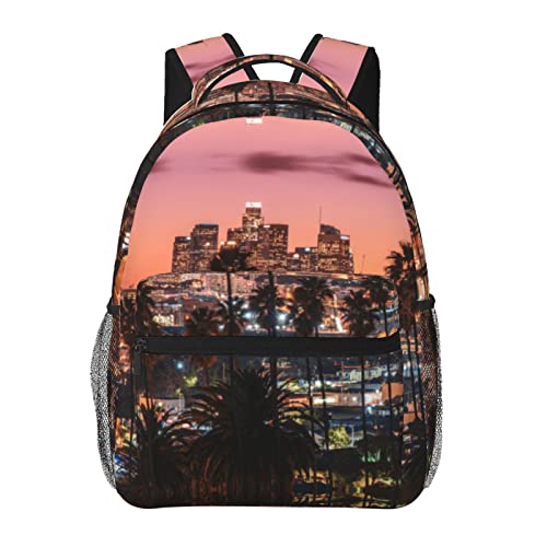 Sac à dos voyage Los Angeles noir avec imprimé palmiers pour le lycée et les vacances