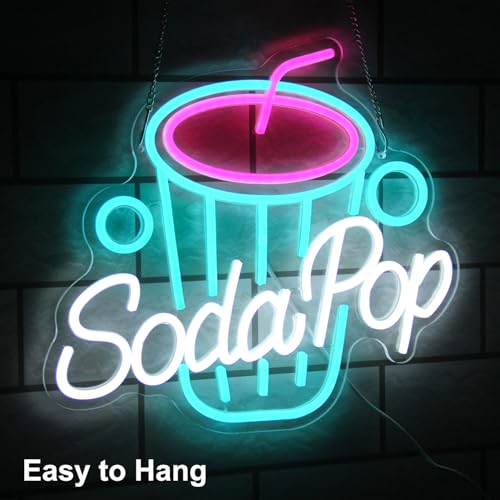 Image of Soda Pop Neon Sign Drink LED Neon Lights for Restaurant Bar Kitchen Decor | Dirty Soda Bar Sign, Beverage Cup LED Signs, Acrylic Business Sign, Dimmable Cocktail Neon Light, USB Powered, Easy to Hang