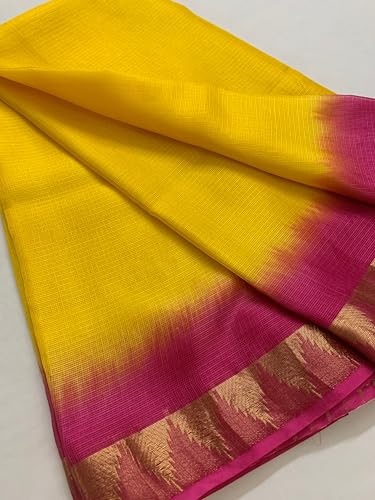 Image of Women's Bhagalpuri Pure Kota Doria Silk Net Saree With Temple Zari Border and Running Blouse Piece