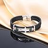 INFINIONLY Mens Teenagers Multi-Layer Black Leather Braided Bracelet Fashion Stainless Steel Bracelet with Classic Cross for Boys #3
