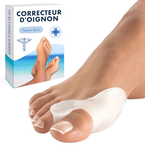 Lot de 3 séparateurs d’orteils en gel silicone – correcteur d’oignon soulage la douleur et réaligne le gros orteil (6 pièces)