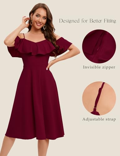 Bbonlinedress Womens Off The Shoulder Cocktail Dress, Formal Wedding Guest Prom Party Homecoming Graduation A-line Midi Dress4