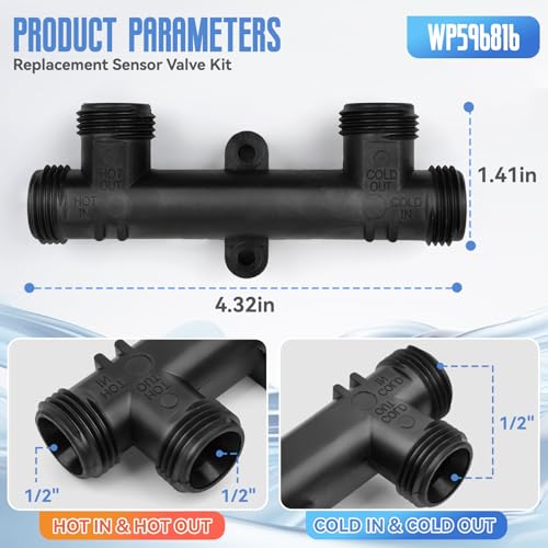 Swcfrtx WP596816 Replacement Hot Water Recirculating Pump Sensor Valve Kit,Two 12-Inch Stainless Steel Pipes,Instant Hot Water Recirculation System,Compatible thumb #1