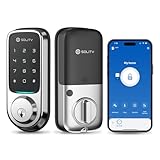 Solity No-Hub Smart Digital Door Lock, Designed in Korea, Keyless Entry, Wi-Fi, Remote Control, Touchscreen Keypad, Auto Lock, IP54 Waterproof, Satin Nickel GT10K
