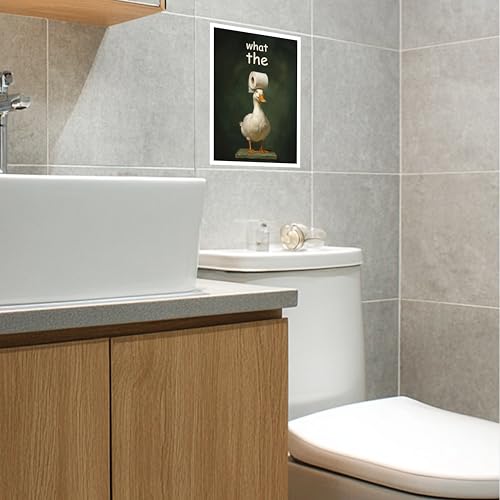 Image of Rekoframes Funny Duck with Toilet Paper Bathroom Poster, Self Adhesive, Water Resistant, 8.2x11.5 Inch, Humorous Restroom Decor (Duck)