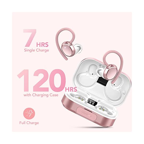 KT1 Wireless Earbuds V5.3, 120H Playtime, Bluetooth Earbuds for Small Ear, IPX7 Waterproof Running Headphones, Deep Bass, Over Ear Sport Earbuds Wireless Bluetooth Earphones for Android iOS - Image 3