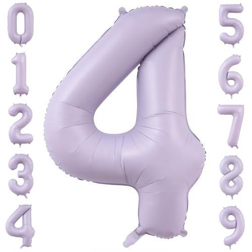 Image of Pastel Purple 4 Number Balloons,40 Inch Light Purple 4 Balloons Large Helium Foil Mylar Purple Number 4 Balloon for Birthday Party Anniversary Decorations