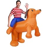 Funnysoft Christmas Inflatable Costume Adult Inflatable Dachshund Costume Blow up Dog Suit Ride on Outfit for Christmas Party(Orange)