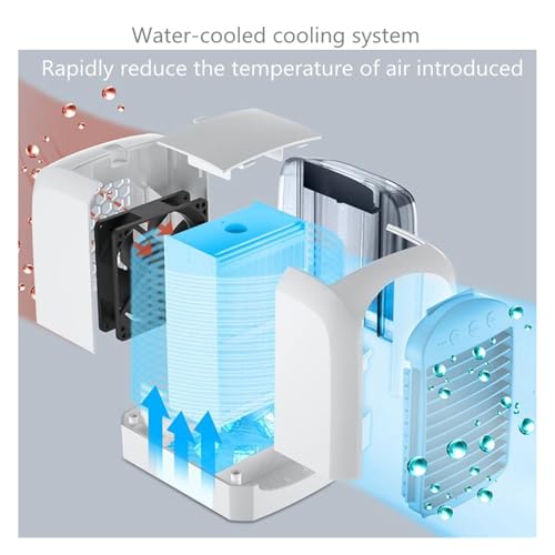 Mini Klimatyzator Przenośny Wentylator Chłodzący Wodę Nawilżacz Oczyszczacz Pulpit Chłodnica Powietrza Z Lampką Nocną Do Domu Biurowego Komfortowe Ciche Chłodzenie(Blue)