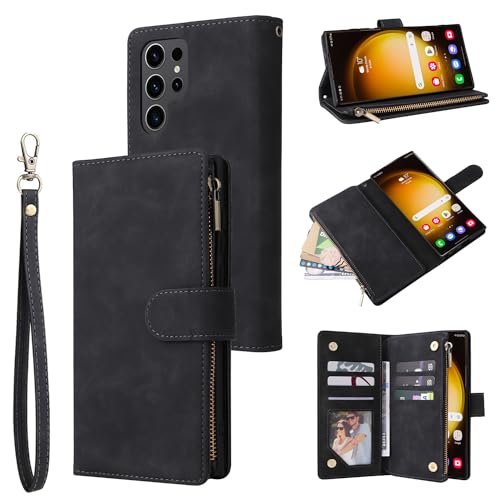 UEEBAI Coque pour Samsung Galaxy S23 Ultra, Etui en Cuir PU Portefeuille Rétro Antichoc Flip Case Housse avec Fentes de Cartes Fonction Support, Fermeture...