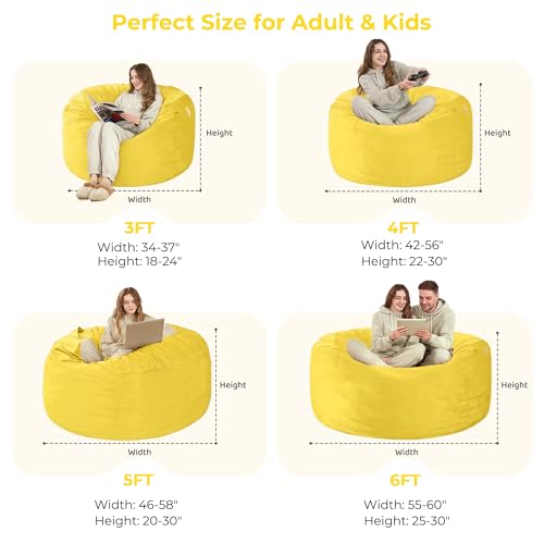 Image of HABUTWAY Bean Bag Chair: Giant 5' Memory Foam Furniture Bean Bag Chairs for Adults with Microfiber Cover 5Ft(Mustard)