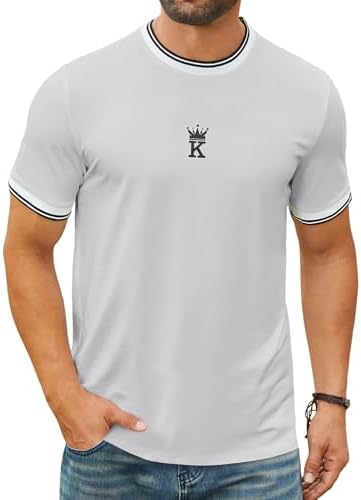 Hardaddy Men's Casual Letter Graphic Print Striped Trim Tee Tops Summer Short Sleeve Round Neck T-Shirt