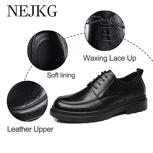 Men's Leather Platform Derby Shoes Classic Round Toe Lace Up Comfort Non Slip Business Oxford Shoes for Work Evening Dress Shoes3