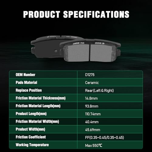 Image of AUTOMUTO D1264 & D1275 Front Rear Ceramic Brake Pads Set fit For 2007-2009 For Chevrolet Equinox,2007-2009 For Pontiac Torrent,2008-2010 For Saturn Vue,2007-2009 For Suzuki XL-7
