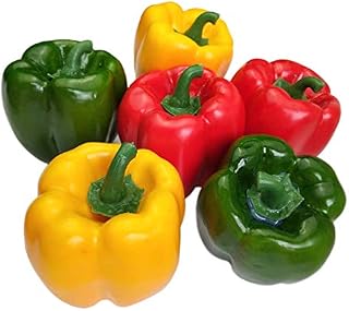 Lorigun Artificial Bell Peppers Fake Veggie Colorful Bell Peppers For Decoration, Decorative Vegetables, Red Green Yellow Bell Peppers 6Pcs (Each Color 2Pcs)