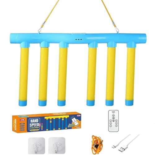 Reflex Drop Sticks Challenge Game - Fun Catch Falling Sticks Game with 3 Adjustable Speed Modes, Reflective Hand Eye Coordination & Reaction Training Toy for Kids Adults All Ages (Yellow with Control)