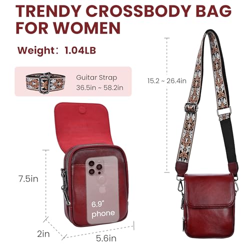 Image of HESHE Small Leather Crossbody Bag for Women RFID Phone Purse with Card Slot | Anti Theft,Genine Leather,Wide Adjustable Strap,Multi-Pocket Fits 6.9 inch Phone Trendy Shoulder Cross Body Bag for Daily,Travel