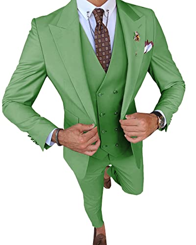 Men's Suit Classic 3 Pieces Formal Slim Fit Solid Color Peak Lapel Prom Men Suit (Blazer+Vest+Pants)2