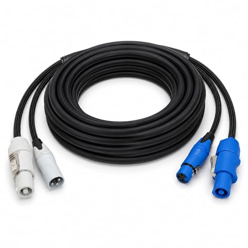 3x2.5mm Powercon to Powercon & 3-Pin XLR Male to Female Hybrid Cable Professional Power & DMX/Audio Signal Combo Cord for Stage Lighting Active Speakers (39.37 Inches)