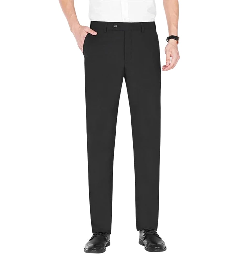 Mens Wool Dress Pants Straight Leg Machine Washable Formal Trousers for Business and Professional