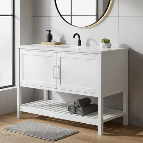 Image of Alaterre Furniture Bennet Bathroom Vanity Without Sink - 48 inch Freestanding Wood Vanity Cabinet with Soft-Close Shaker Doors - Wood Bathroom Sink Base Cabinet (White)
