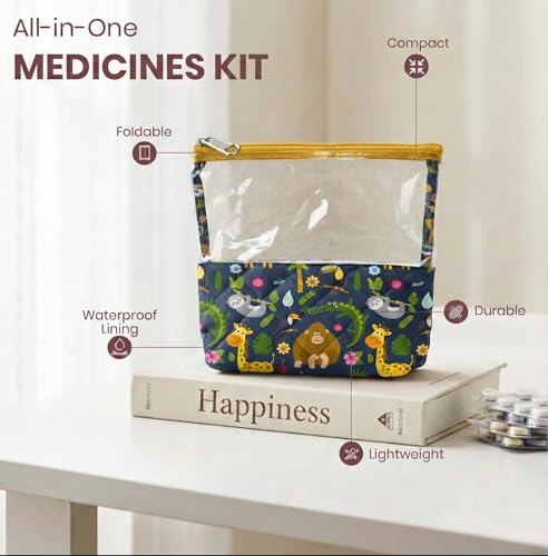 Image of Medicine Kit | Multipurpose All-in-One Compact, Durable, Lightweight, Waterproof, Bag | Travel Friendly Pouch | Ideal for Stationary, Diaper, Medicines (Animal Print)