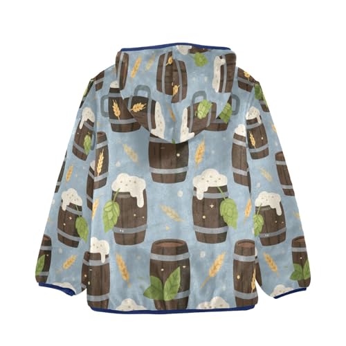 Beer Mugs with Wheat Leaves Toddler Fleece Jacket Girl Boys Hooded Fleece Jacket Coat Warm Outwear Zip-up 3-10T2