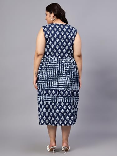 Image of Indietoga Women's Plus Sizes Pure Cotton Printed Tiered Midi Dress (XL to 7XL)