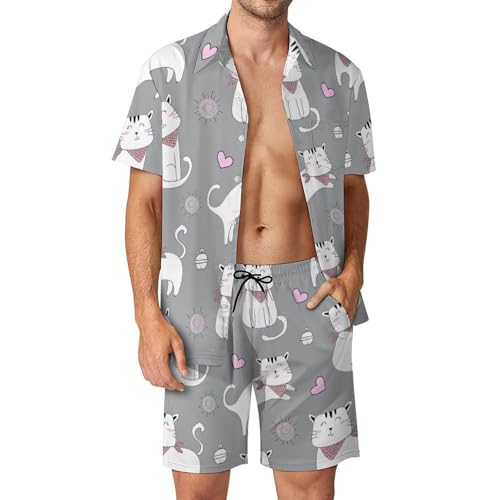Ensemble Chemise Hawaïenne Hommes Joli Chat Contre la Chaleur S