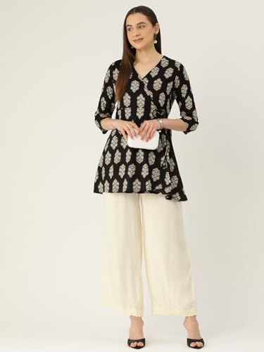 Image of feranoid Floral Print Angrakha 3 Sleeves Flared Kurti