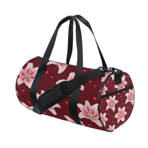 Bolsa de gimnasio redonda de diseño independiente con motivos de lirio y leopardo 3